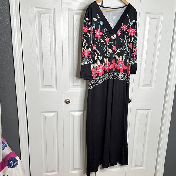 Floral Black Maxi Dress Oversize 2XL Women's Plus Comfy Breathable NWOT - Picture 8 of 10